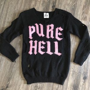 UNIF Pure Hell Black and Pink Destructed Sweater